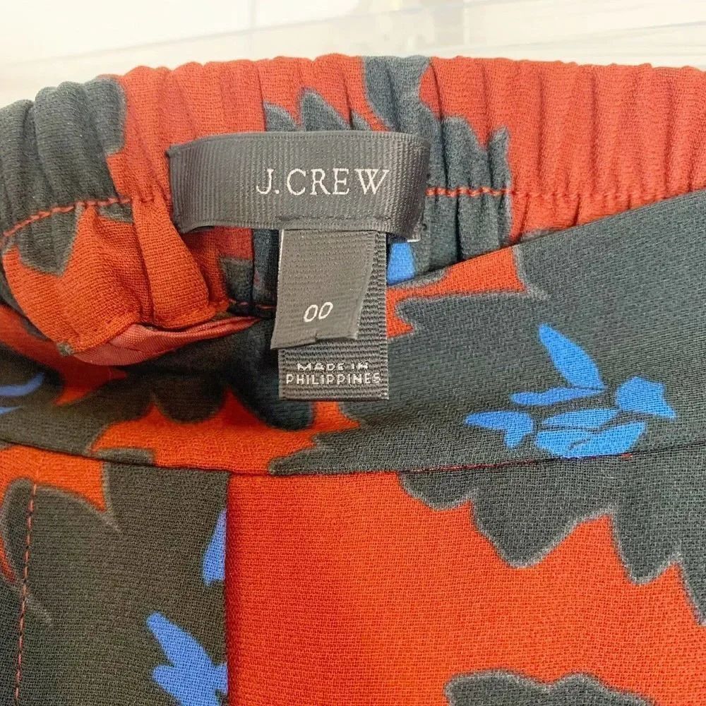 J. CREW Joggers Red Blue Floral Elastic Waist Ankle Crop Dress Pants Flower 00 - Picture 8 of 12